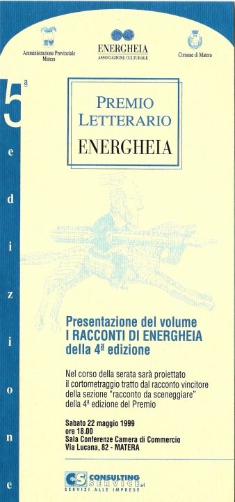 L’invito alla presentazione dell’antologia “I racconti di Energheia” IV edizione_1999