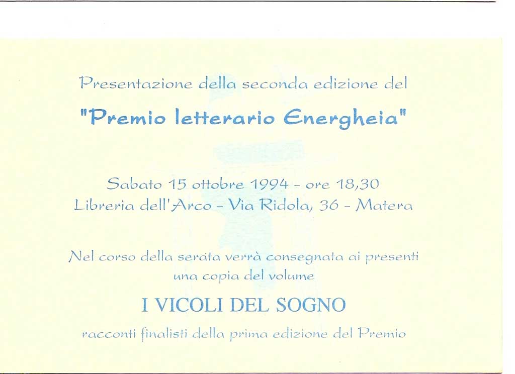 L’invito alla presentazione dell’antologia “I vicoli del sogno”_1994