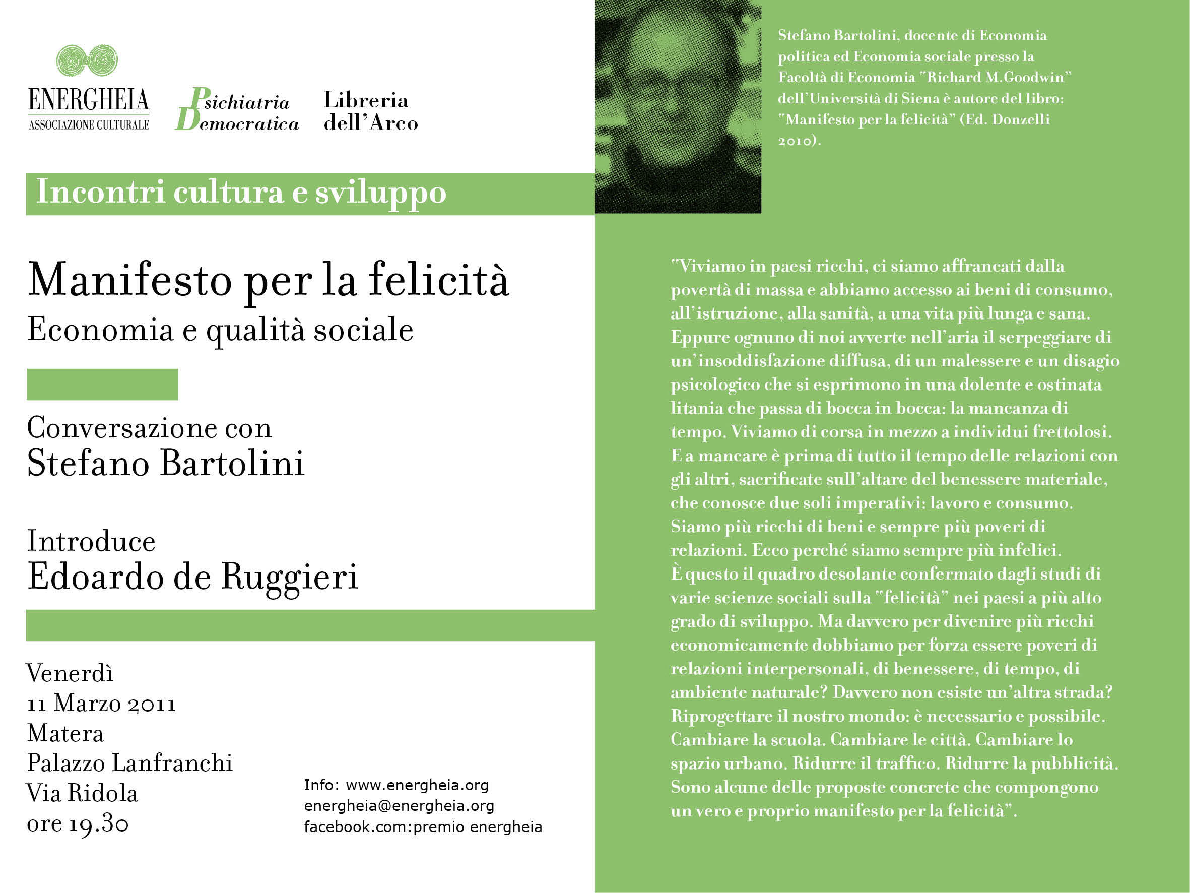 L’invito dell’incontro con il professore Stefano Bartolini