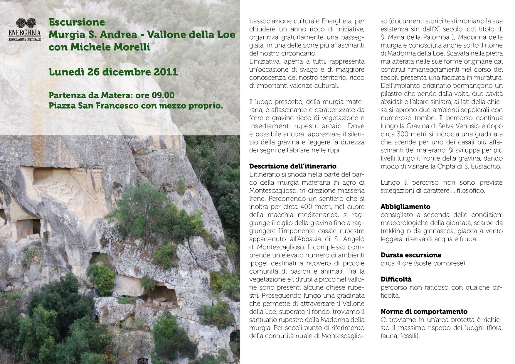 L’invito per l’escursione a Murgia S. Andrea_Vallone della Loe