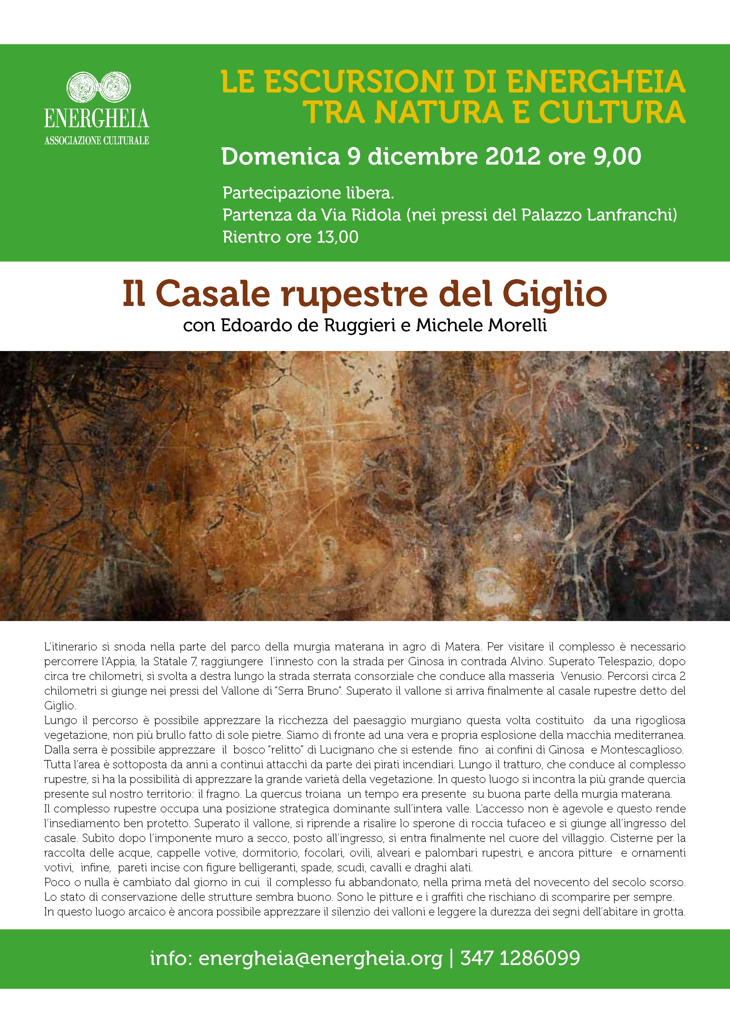 L’invito dell’escursione al Casale Rupestre del Giglio.