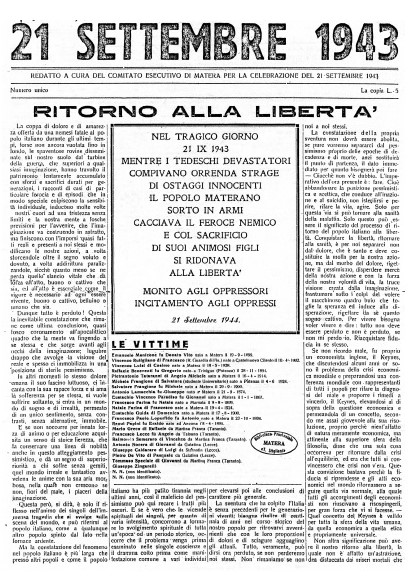 Energheia celebra la giornata del 25 aprile con la pubblicazione in formato digitale del Numero Unico, uscito nel 1944, per celebrare la rivolta del popolo materano del 21 settembre 1943.